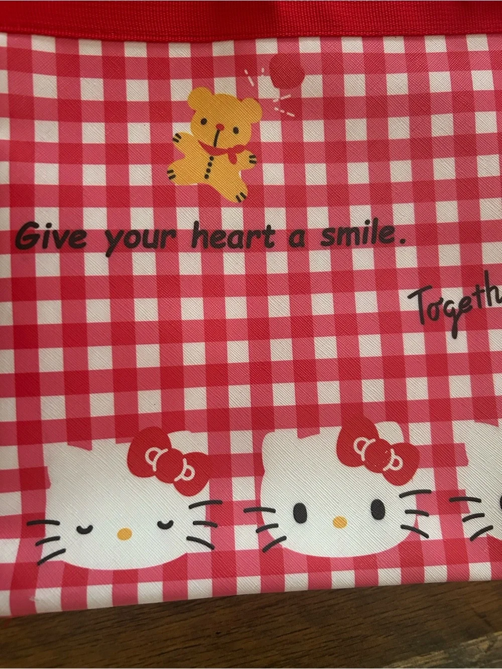 Hello Kitty Red and White Gingham Tote with Script Logo